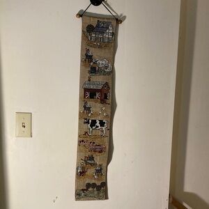 Handcrafted Farmhouse Tapestry Wall Hanging in Beige and Multi-Color